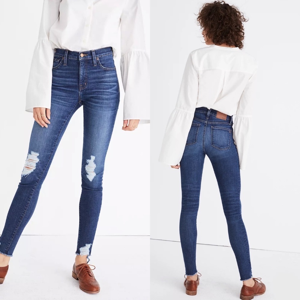 Madewell 9" High Rise Skinny Jeans Destructed Size 25 Raw Hem Magic Pocket Denim